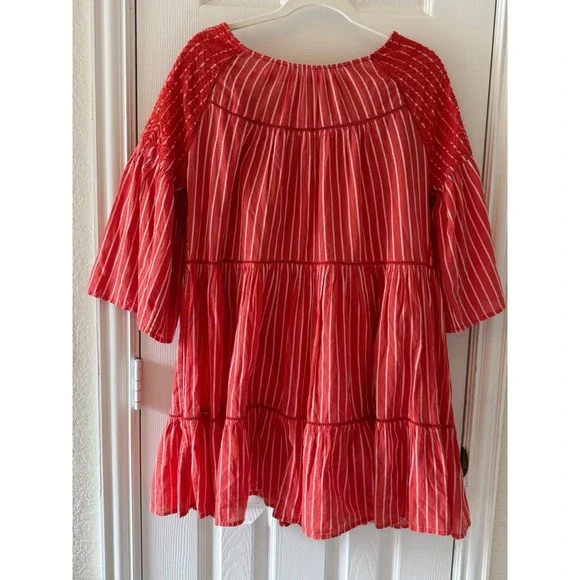 Free People Lola Embroidered Tiered Mini Dress Boho Festival Tassel Tie - Picture 2 of 9